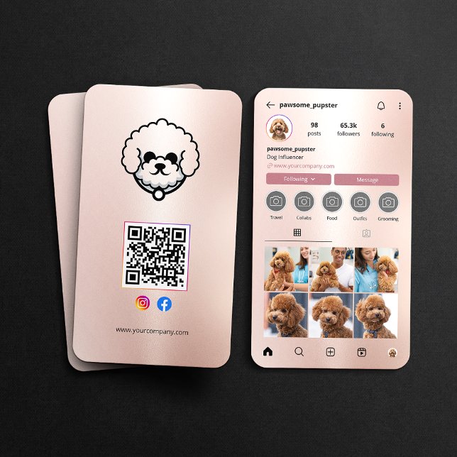 Carte De Visite Code QR de photo d'influenceur de chien sur un pro (Créateur téléchargé)