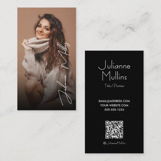 Carte De Visite Code QR de photo d'influenceur sur les médias soci (Devant / Derrière)