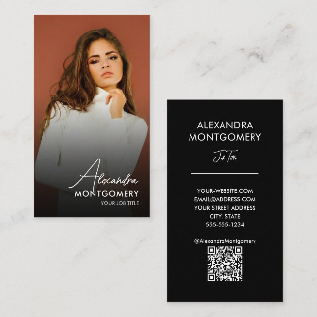 Carte De Visite Code QR de photo d'influenceur sur les médias soci (Devant / Derrière)