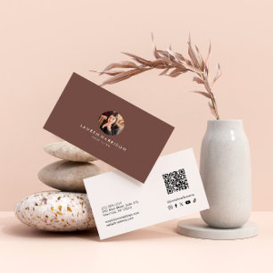 Carte De Visite Code QR de photo minimaliste en terre cuite pour l