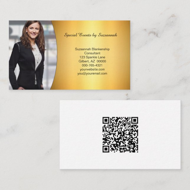 Carte De Visite Code QR de photo personnalisée en or professionnel (Devant / Derrière)