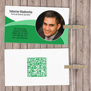 Carte De Visite Code QR de photo personnalisée Green Security Prof
