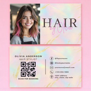 Carte De Visite Code QR de photo pour coiffeur avec paillettes Or