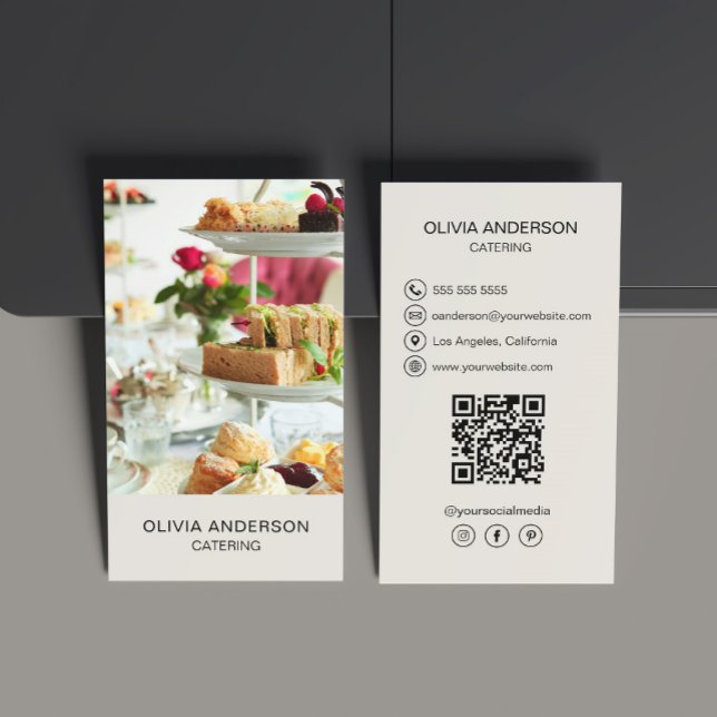 Carte De Visite Code QR de photo pour les réseaux sociaux de cater (Create your own custom photo, QR code, social media Business Card by MINTIC DESIGN STUDIO)