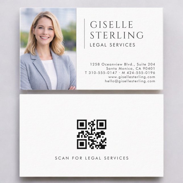Carte De Visite Code QR de photo pour services juridiques (Créateur téléchargé)