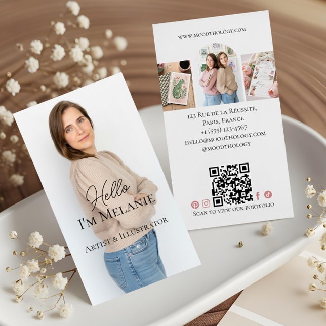 Carte De Visite Code QR de photo professionnelle de designer graph (Modern Graphic Designer Professional Photo QR Code Business Card)