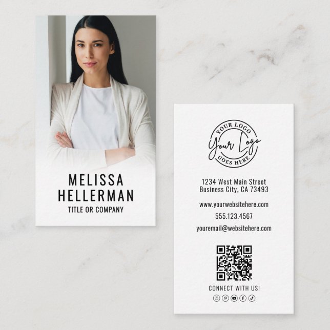 Carte De Visite Code QR de photo professionnelle Logo de l'entrepr (Devant / Derrière)