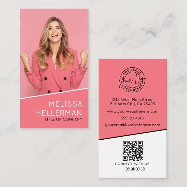 Carte De Visite Code QR de photo professionnelle Logo Rose Vertica (Devant / Derrière)