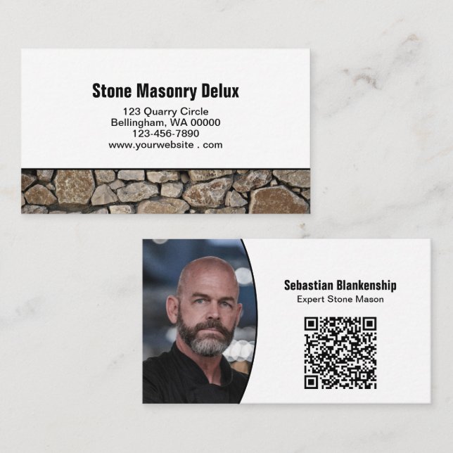 Carte De Visite Code QR de photo professionnelle mur de pierre (Devant / Derrière)