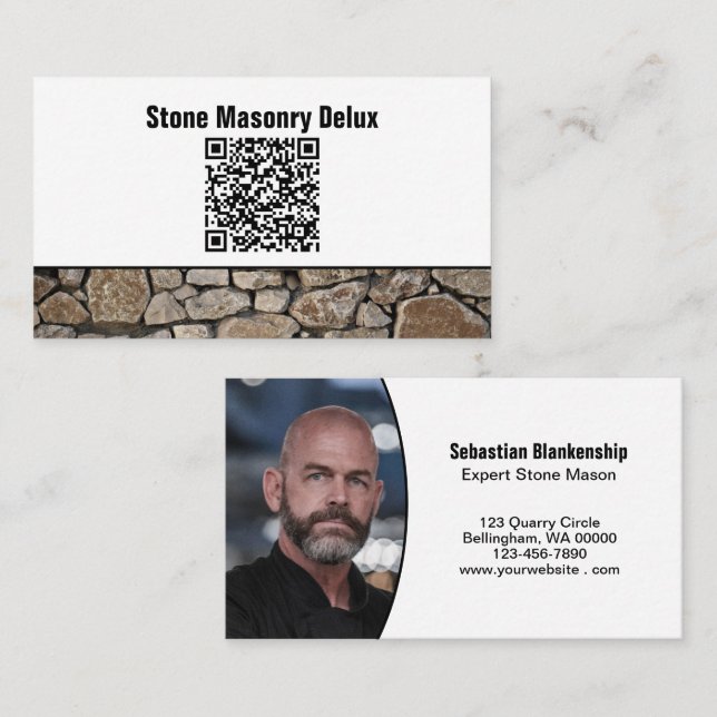 Carte De Visite Code QR de photo professionnelle mur de pierre (Devant / Derrière)