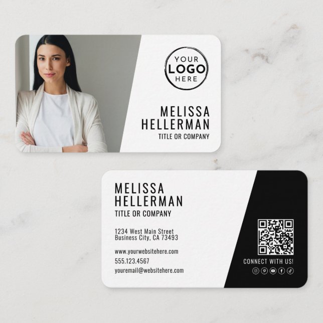 Carte De Visite Code QR de photo professionnelle Votre logo (Devant / Derrière)