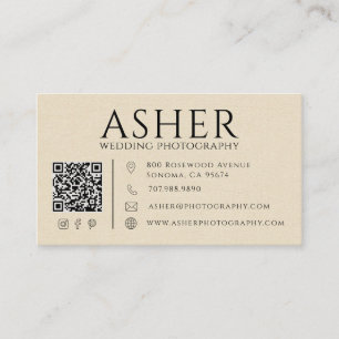 Carte De Visite Code QR de photographe de mariage en lin faux mode