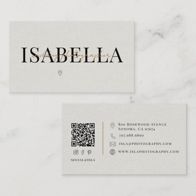 Carte De Visite Code QR de photographe de mariage moderne (Devant / Derrière)