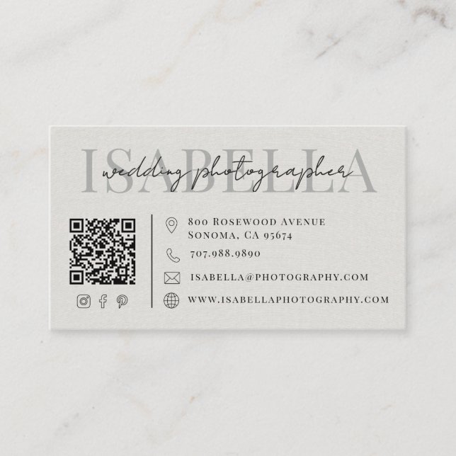 Carte De Visite Code QR de photographe de mariage moderne (Devant)