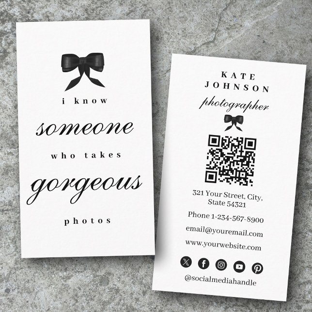 Carte De Visite Code QR de photographe élégant unique de luxe (Luxury Unique Elegant Photographer QR Code Business Card)