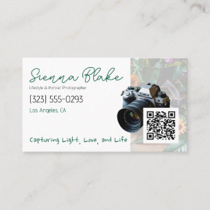 Carte De Visite Code QR de photographe minimaliste et graphique d'