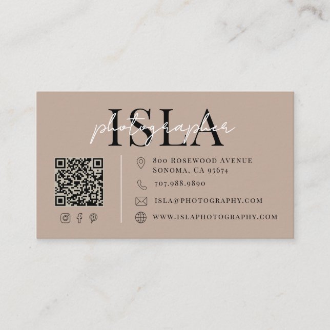 Carte De Visite Code QR de photographe moderne (Devant)