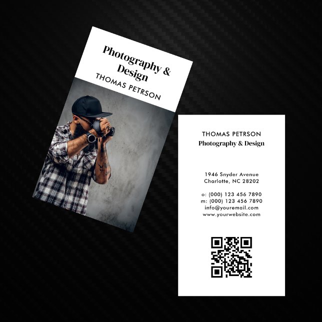 Carte De Visite Code QR de photographe moderne et professionnel (Créateur téléchargé)