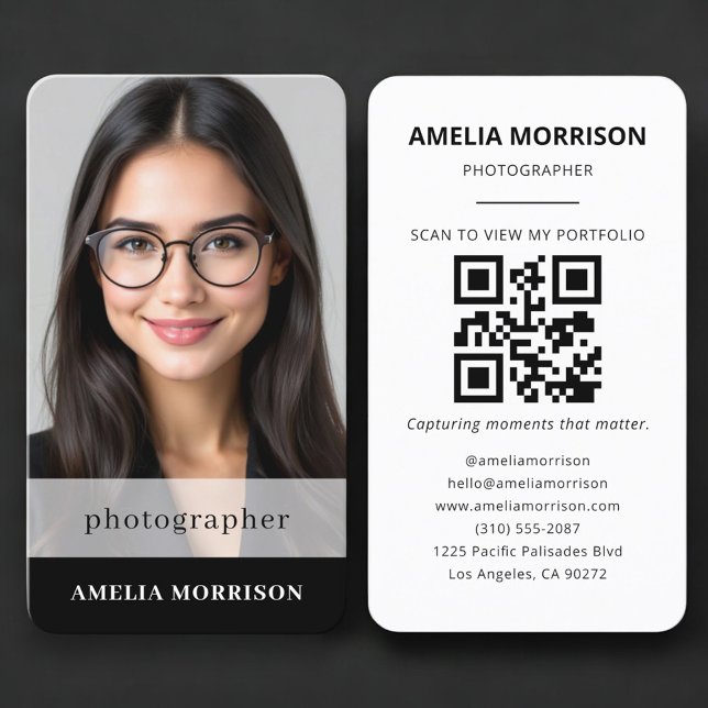 Carte De Visite Code QR de photographe Photo Simple (Créateur téléchargé)