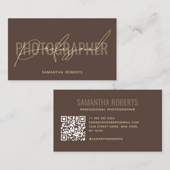 Carte De Visite Code QR de photographe professionnel moderne marro (Devant / Derrière)