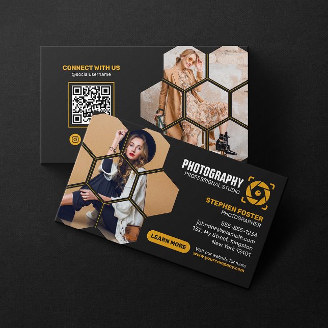 Carte De Visite Code QR de photographe professionnel Photographie (Créateur téléchargé)