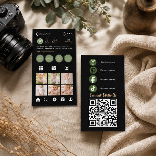 Carte De Visite Code QR de photographe sur les médias sociaux noir