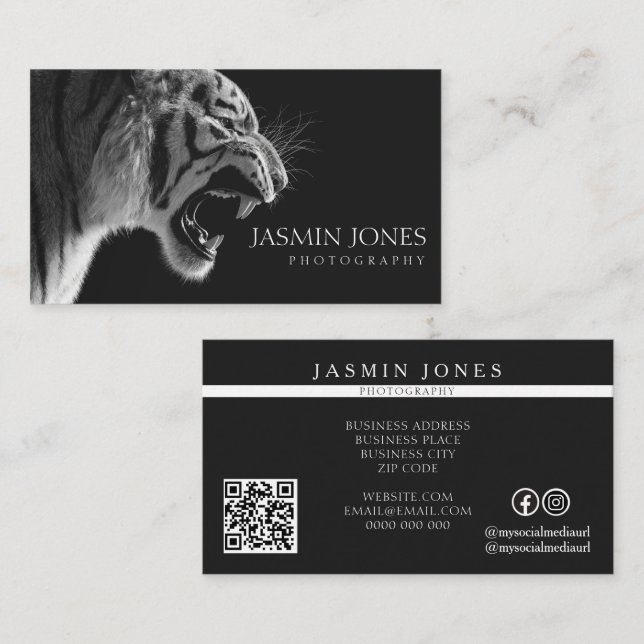 Carte De Visite Code QR de photographie de faune noire (Devant / Derrière)