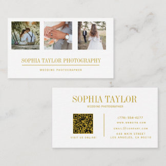 Carte De Visite Code QR de photographie de mariage or blanc