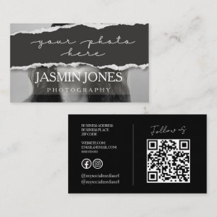 Carte De Visite Code QR de photographie moderne en noir