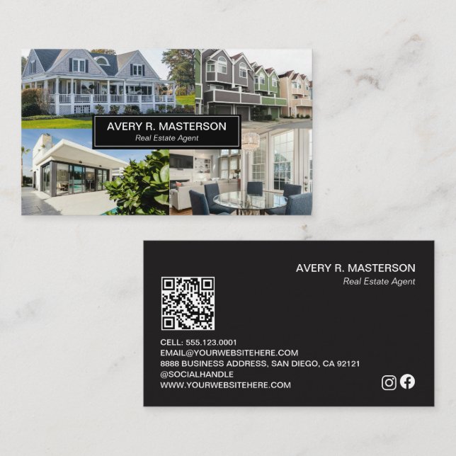 Carte De Visite Code QR de photos de biens immobiliers modernes pe (Devant / Derrière)