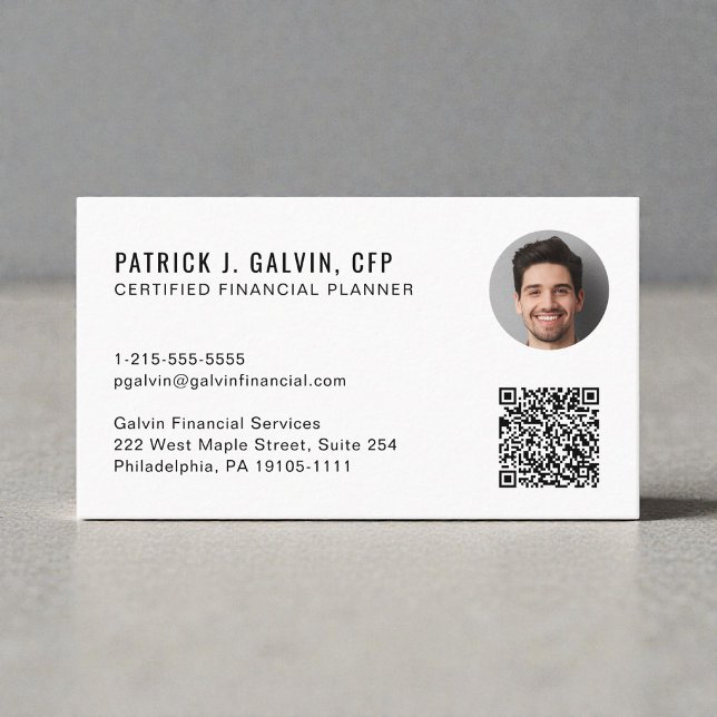 Carte De Visite Code QR de planificateur financier certifié CFP Ph (CFP Certified Financial Planner QR Code Photo Business Card)
