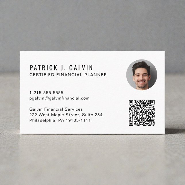 Carte De Visite Code QR de planificateur financier certifié CFP Ph (CFP Certified Financial Planner QR Code Photo Business Card)