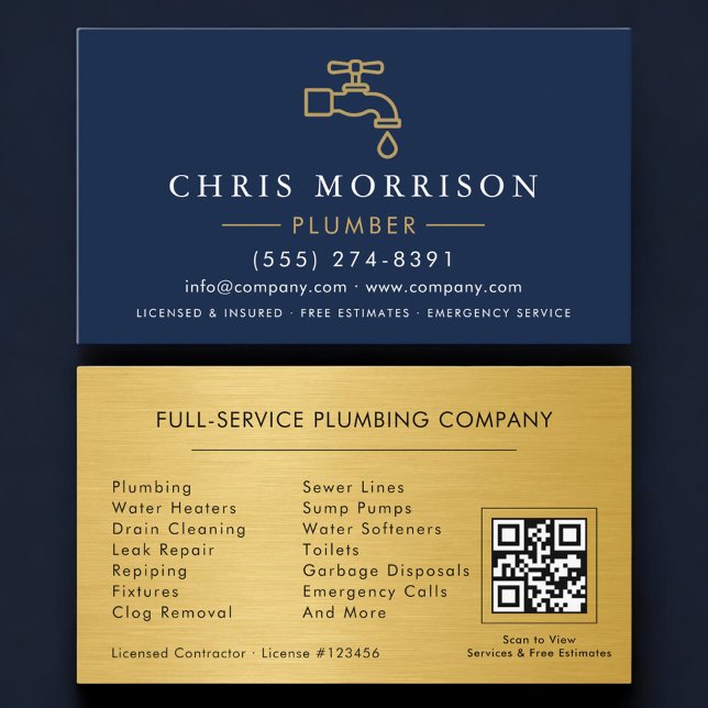 Carte De Visite Code QR de plomberie et de chauffage (Créateur téléchargé)