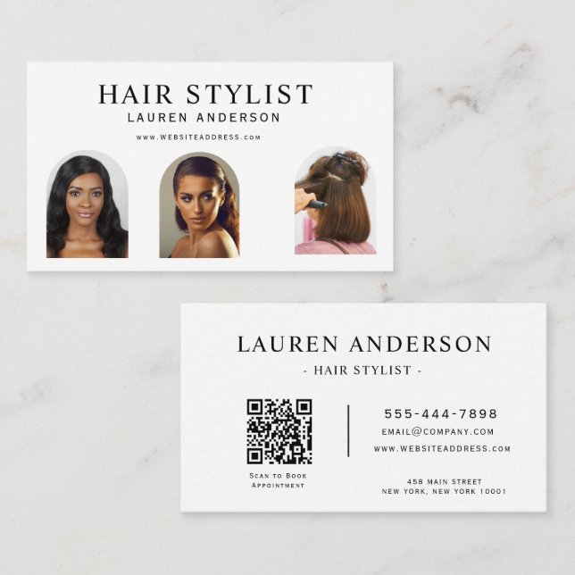 Carte De Visite Code QR de portefeuille de coiffeur blanc (Devant / Derrière)
