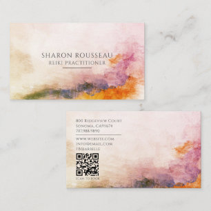 Carte De Visite Code QR de praticien Reiki aquarelle sereine