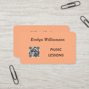 Carte De Visite Code QR de professeur de musique élégant pêche