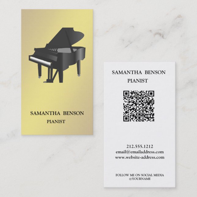 Carte De Visite Code QR de professeur de musique musicien pianiste (Devant / Derrière)