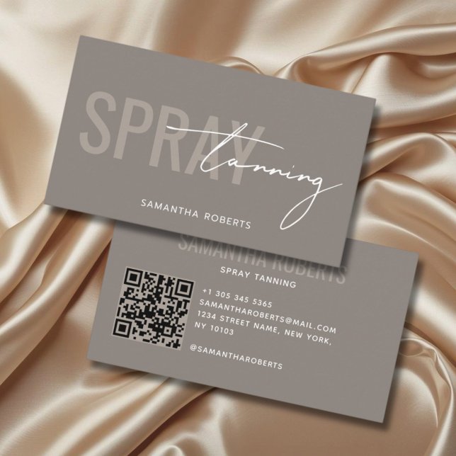 Carte De Visite Code QR de pulvérisation de bronzage moderne taupe (Créateur téléchargé)
