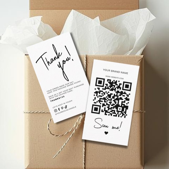 Carte De Visite Code QR de remerciement de commande blanc moderne (Créateur téléchargé)