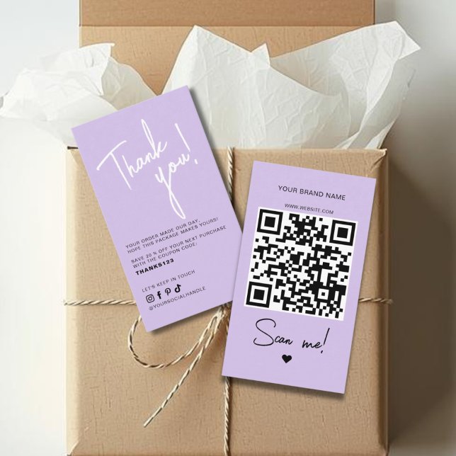 Carte De Visite Code QR de remerciement de commande moderne violet (Créateur téléchargé)