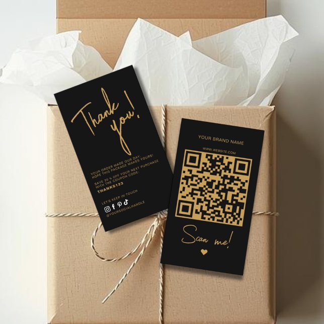 Carte De Visite Code QR de remerciement de commande noir moderne (Créateur téléchargé)
