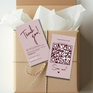 Carte De Visite Code QR de remerciement de commande rose moderne
