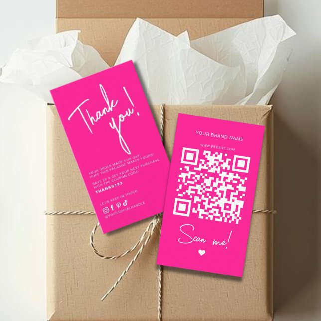 Carte De Visite Code QR de remerciement de commande rose vif moder (Créateur téléchargé)