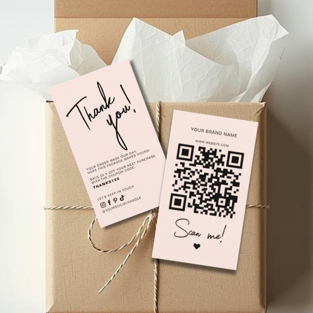Carte De Visite Code QR de remerciement pour commande rose blush m (Créateur téléchargé)