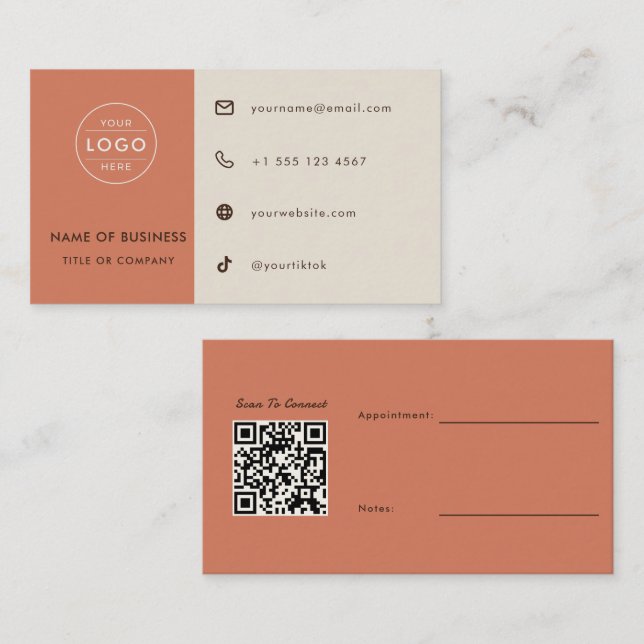 Carte De Visite Code QR de rendez-vous photographe boho terracotta (Devant / Derrière)