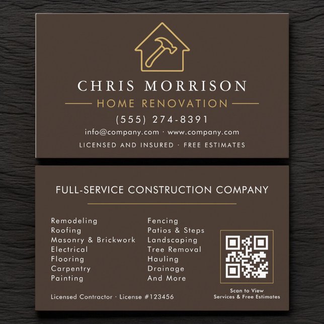 Carte De Visite Code QR de rénovation et réparation de maison en o (Créateur téléchargé)