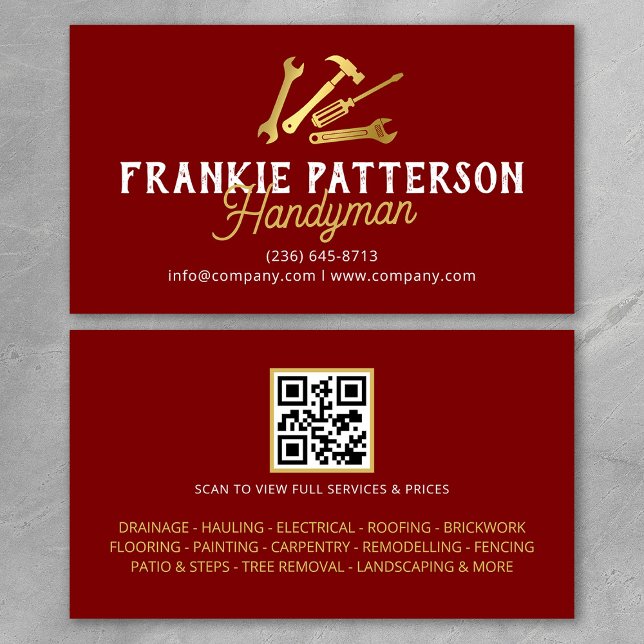 Carte De Visite Code QR de réparation et d'entretien de bricoleur  (Créateur téléchargé)