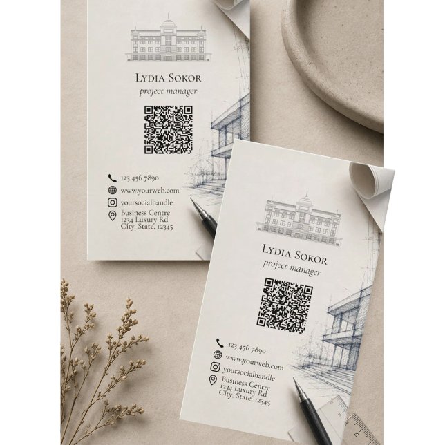 Carte De Visite Code QR de Réseau Architectural Moderne (Créateur téléchargé)