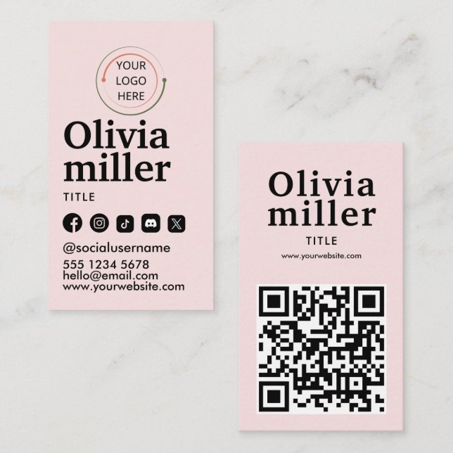 Carte De Visite Code QR de Réseaux Sociaux Modernes | Portrait Min (Devant / Derrière)