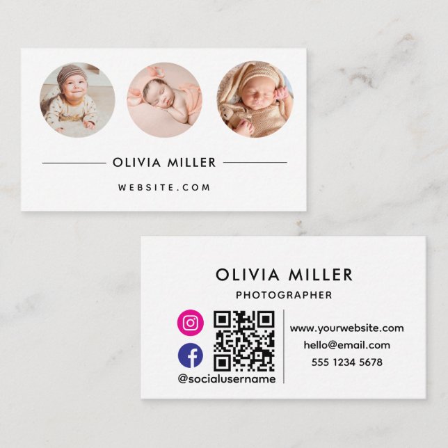 Carte De Visite Code QR de Réseaux Sociaux Modernes | Portrait Min (Devant / Derrière)
